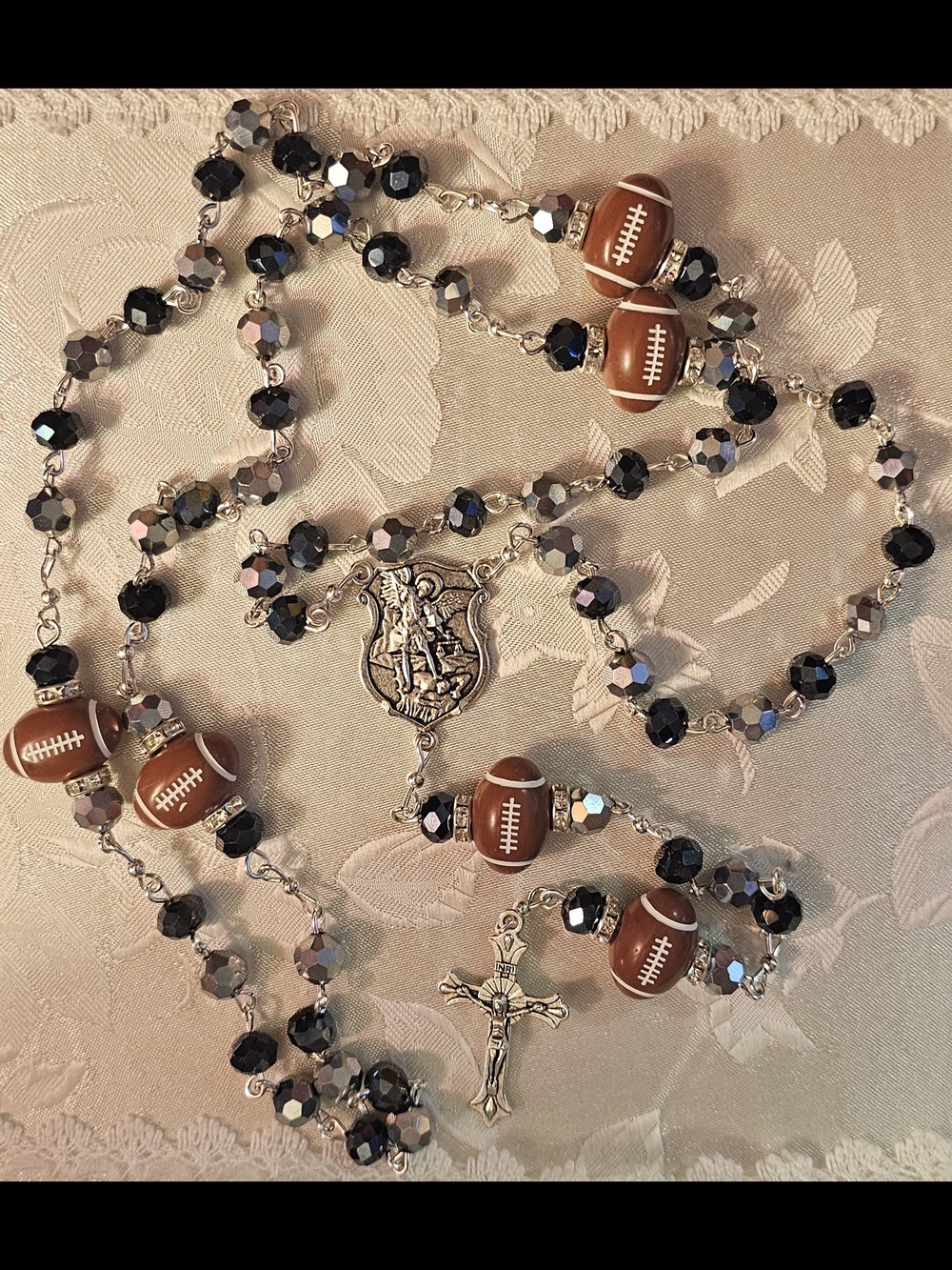 Dallas Cowboy Football Rosary Necklace in Blue & Silver